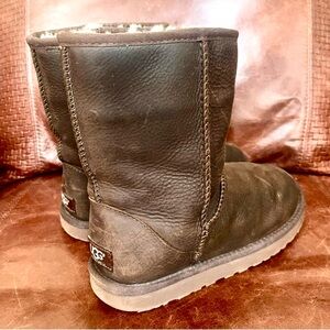 UGG Genuine Distressed Waterproof Leather Mid-calf Boots Chocolate Brown Color